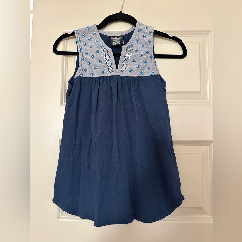Blue Sleeveless Top with Embroidered Details